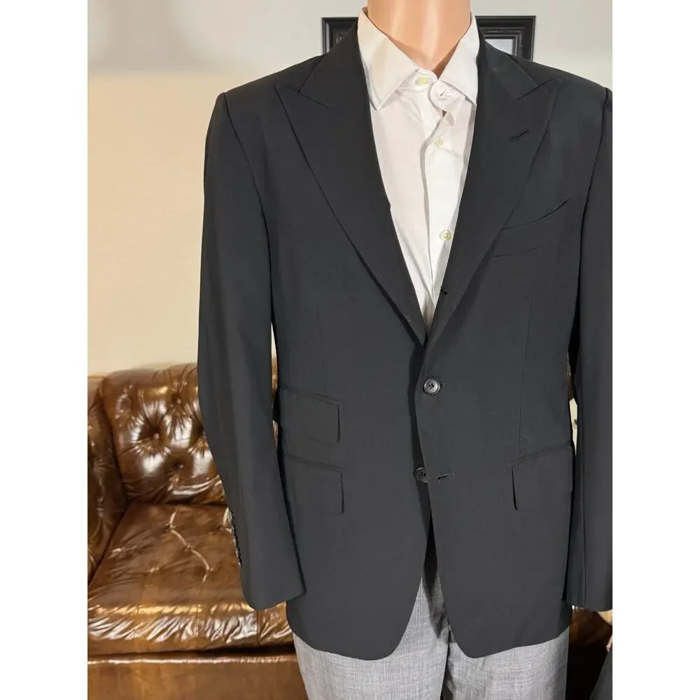 Tom Ford Black Wool Peak Lapel 2Pc Suit 50R 40S 34x28.5 Trousers